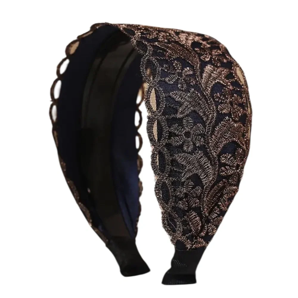Gold Shimmering Lace Navy Blue Headband